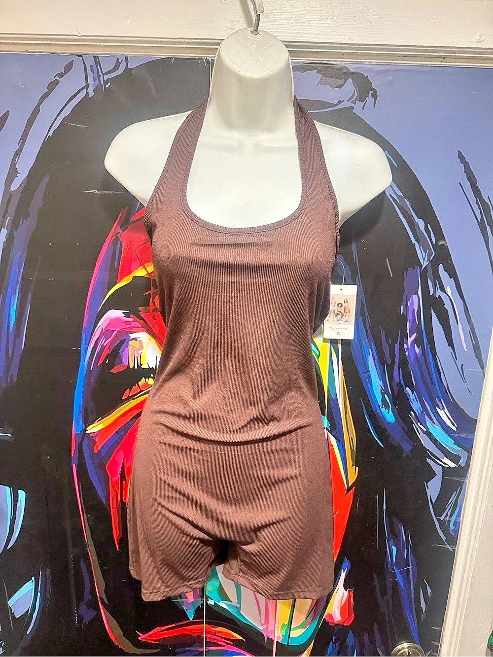 Brown Ribbed Halter Romper NWT